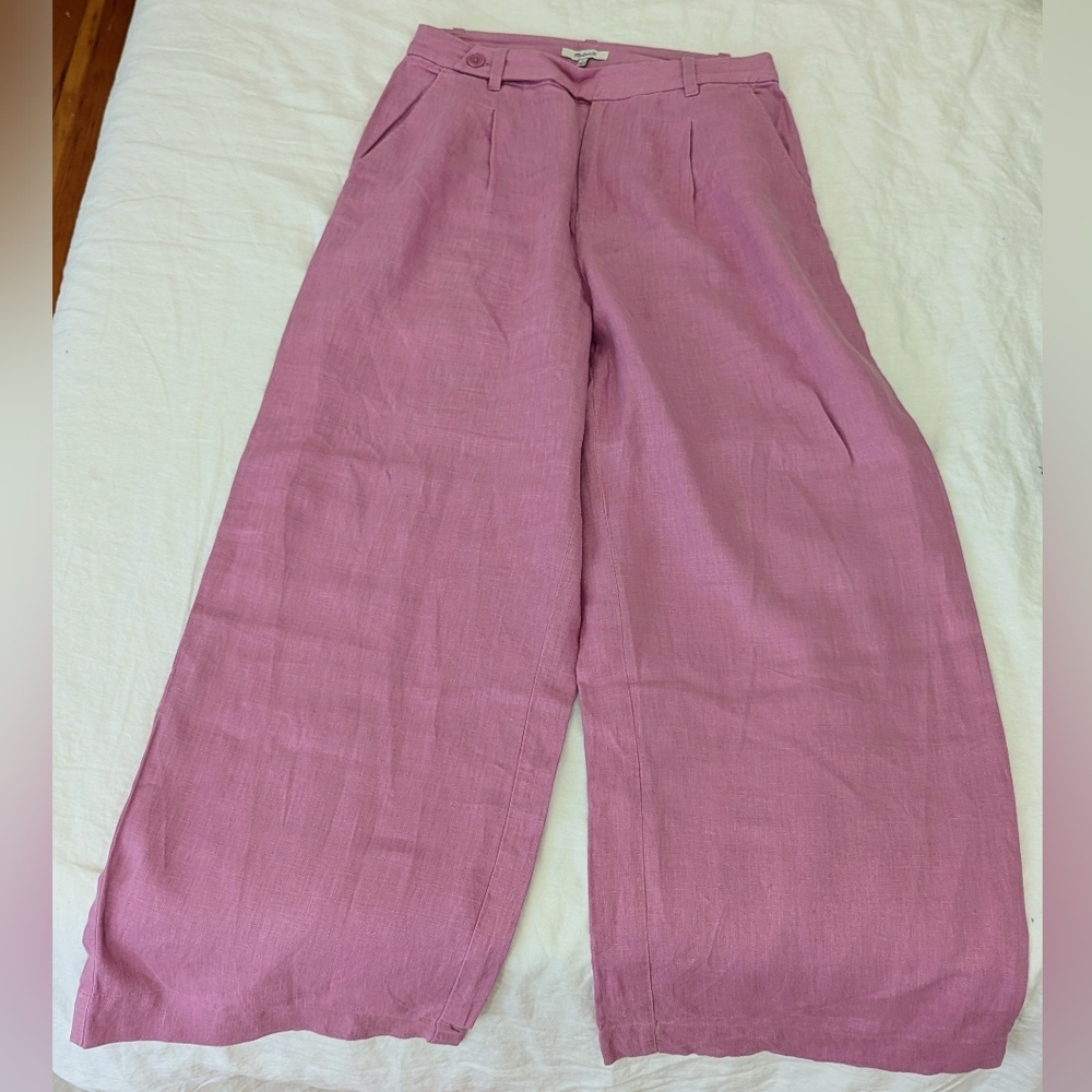 Wide-Leg Linen Blend Pants in Mauve Pink